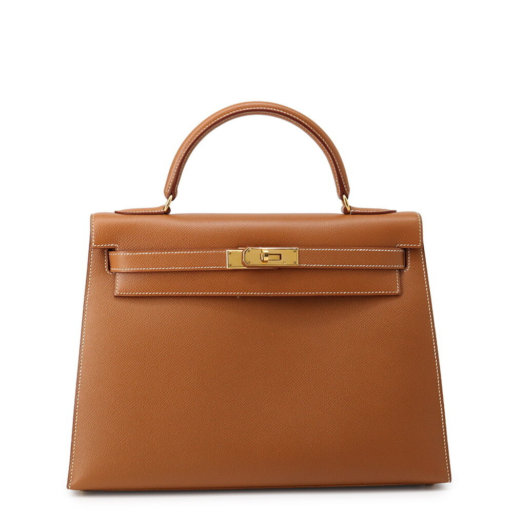 Hermes Kelly 32 handbag, external stitching, gold, Courchevel leather, □A sta...